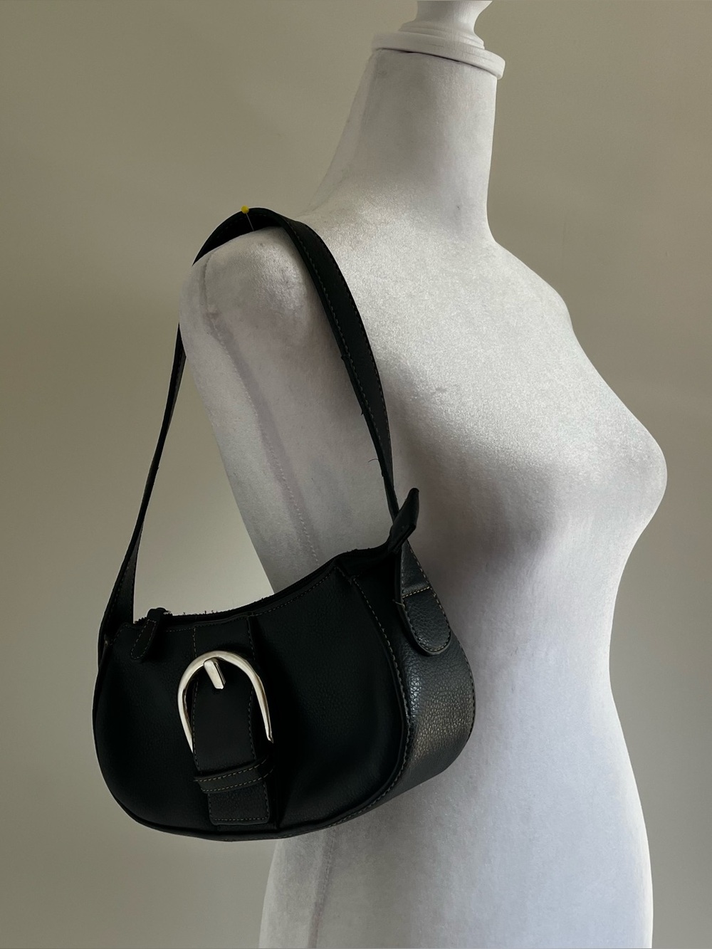 Black Leather Purse Large Silver Buckle Detail